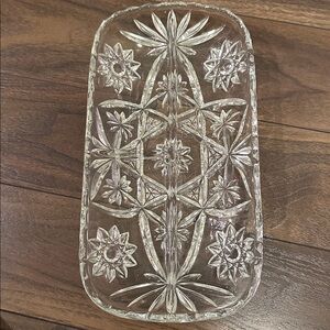 Anchor Hocking Star Of David Vintage 12” Pressed Glass Serving Tray Dish